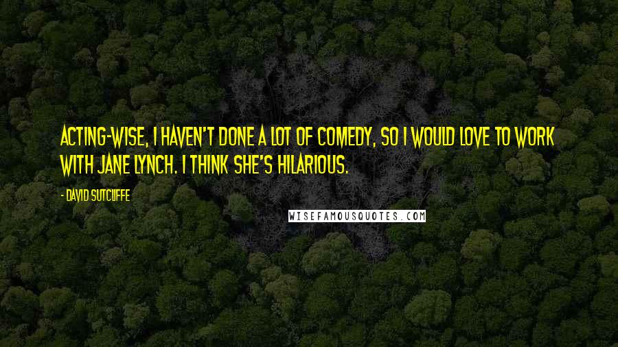 David Sutcliffe Quotes: Acting-wise, I haven't done a lot of comedy, so I would love to work with Jane Lynch. I think she's hilarious.