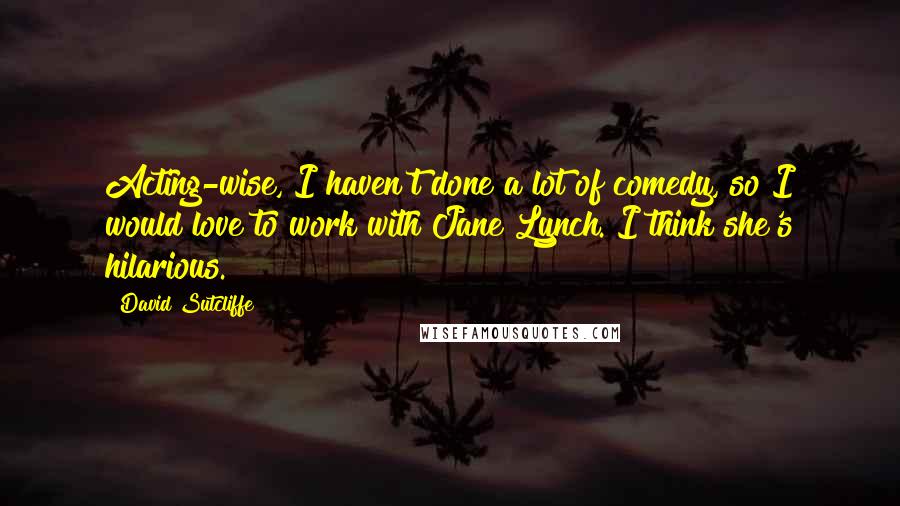 David Sutcliffe Quotes: Acting-wise, I haven't done a lot of comedy, so I would love to work with Jane Lynch. I think she's hilarious.