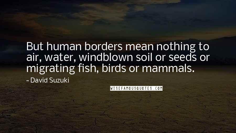 David Suzuki Quotes: But human borders mean nothing to air, water, windblown soil or seeds or migrating fish, birds or mammals.