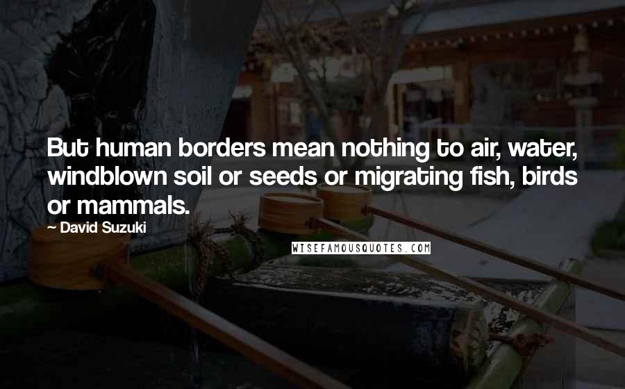 David Suzuki Quotes: But human borders mean nothing to air, water, windblown soil or seeds or migrating fish, birds or mammals.