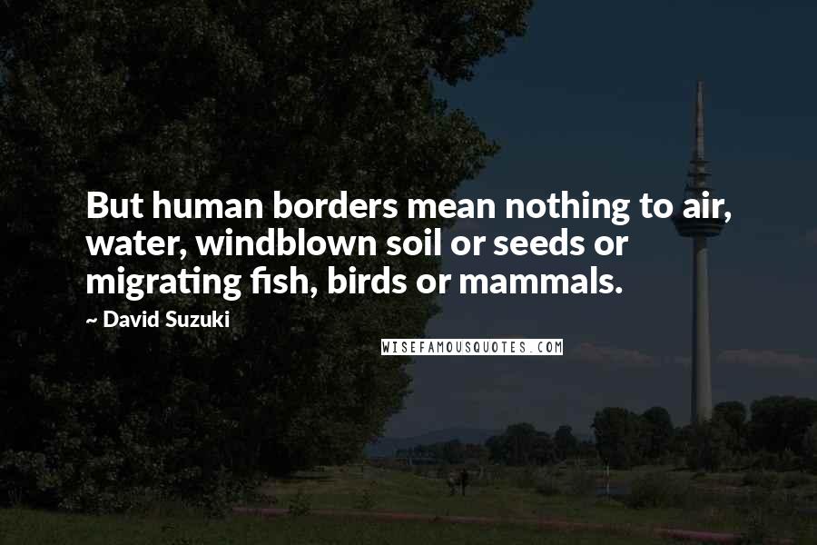 David Suzuki Quotes: But human borders mean nothing to air, water, windblown soil or seeds or migrating fish, birds or mammals.
