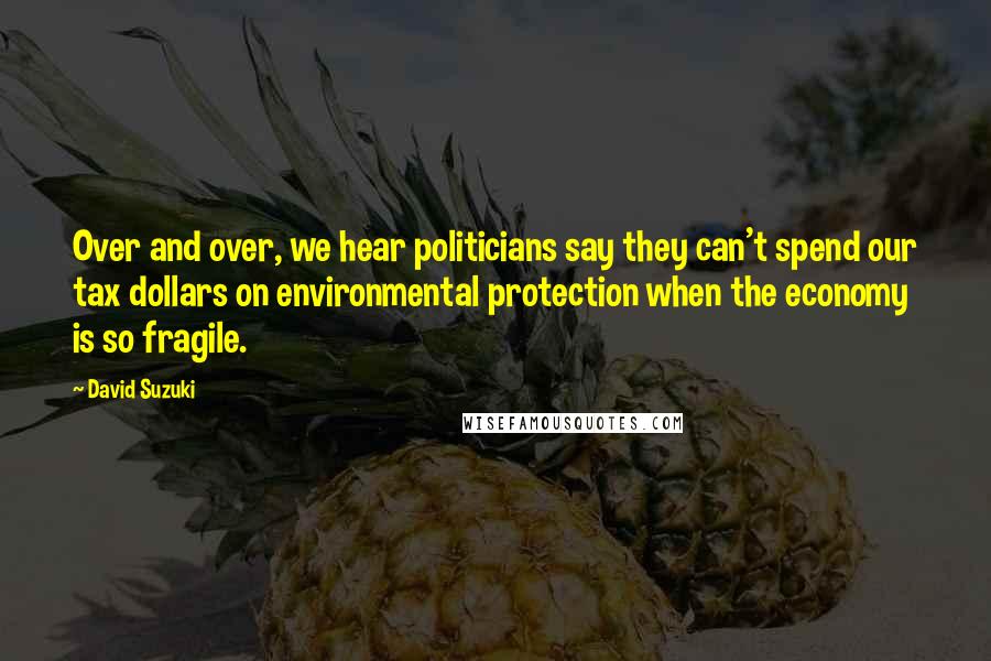 David Suzuki Quotes: Over and over, we hear politicians say they can't spend our tax dollars on environmental protection when the economy is so fragile.