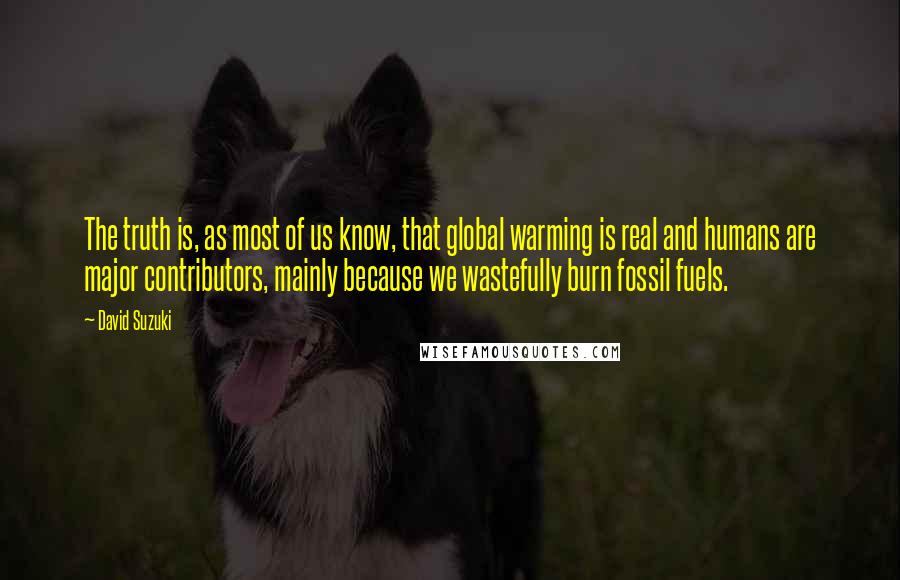 David Suzuki Quotes: The truth is, as most of us know, that global warming is real and humans are major contributors, mainly because we wastefully burn fossil fuels.