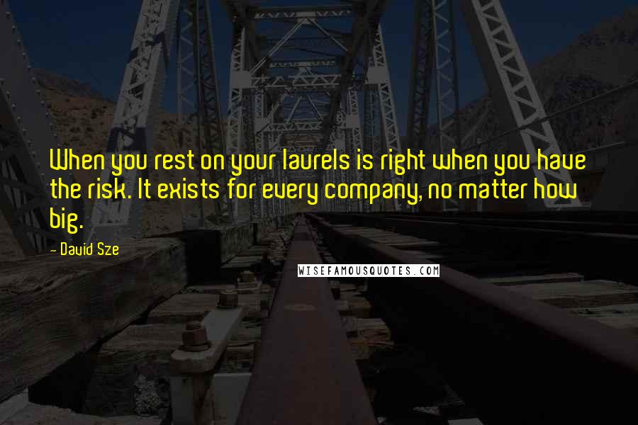 David Sze Quotes: When you rest on your laurels is right when you have the risk. It exists for every company, no matter how big.