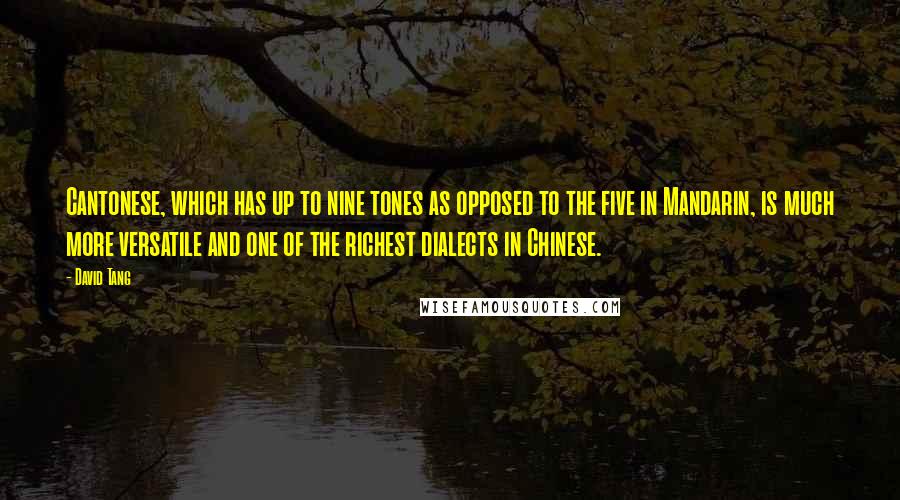 David Tang Quotes: Cantonese, which has up to nine tones as opposed to the five in Mandarin, is much more versatile and one of the richest dialects in Chinese.