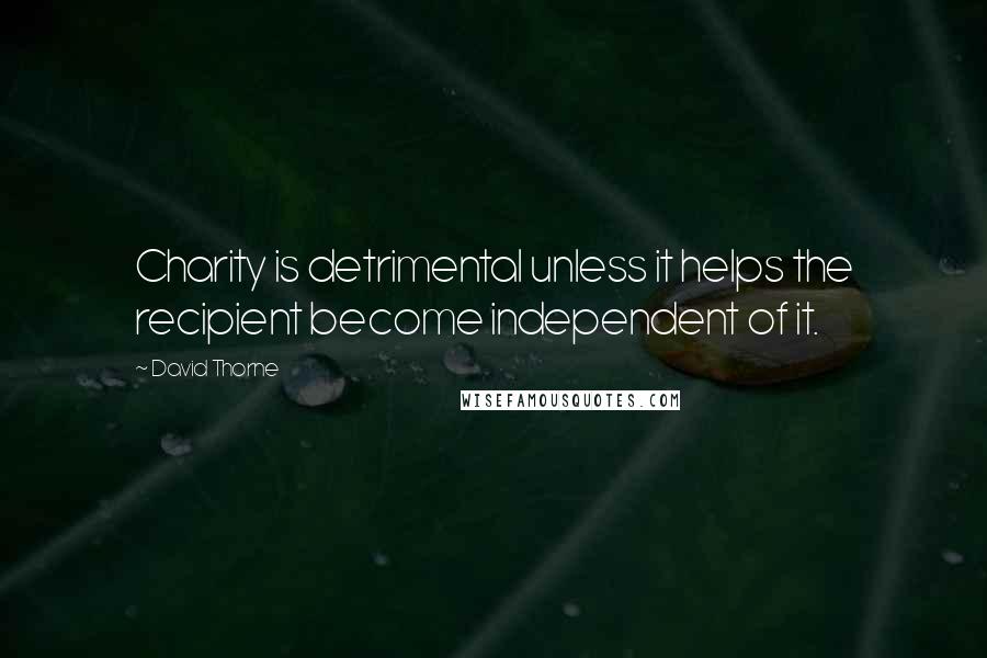 David Thorne Quotes: Charity is detrimental unless it helps the recipient become independent of it.