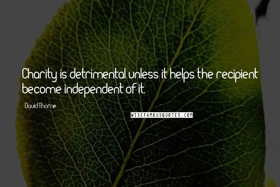 David Thorne Quotes: Charity is detrimental unless it helps the recipient become independent of it.