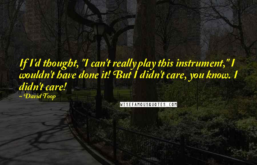 David Toop Quotes: If I'd thought, "I can't really play this instrument," I wouldn't have done it! But I didn't care, you know. I didn't care!