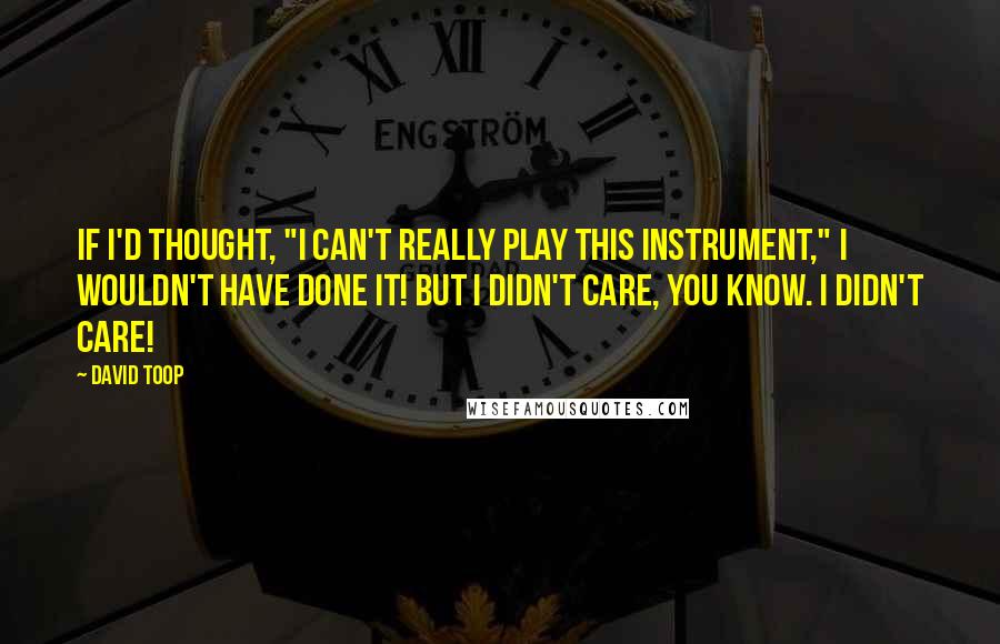 David Toop Quotes: If I'd thought, "I can't really play this instrument," I wouldn't have done it! But I didn't care, you know. I didn't care!