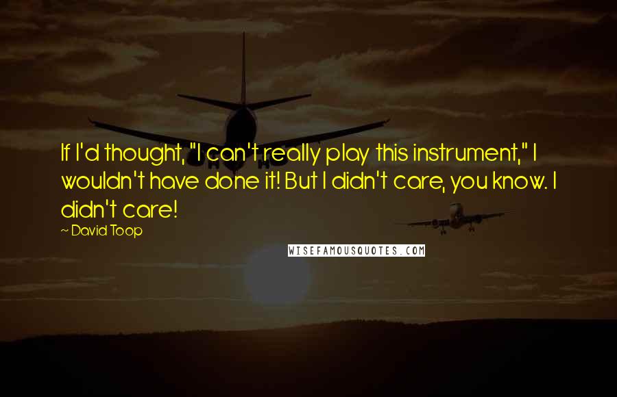 David Toop Quotes: If I'd thought, "I can't really play this instrument," I wouldn't have done it! But I didn't care, you know. I didn't care!