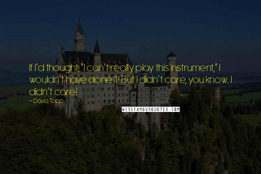 David Toop Quotes: If I'd thought, "I can't really play this instrument," I wouldn't have done it! But I didn't care, you know. I didn't care!