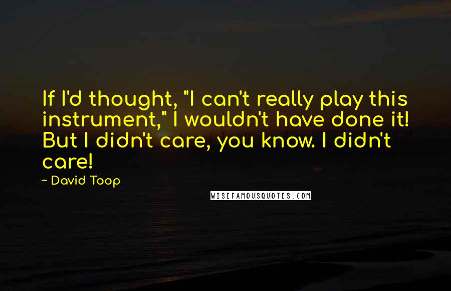 David Toop Quotes: If I'd thought, "I can't really play this instrument," I wouldn't have done it! But I didn't care, you know. I didn't care!