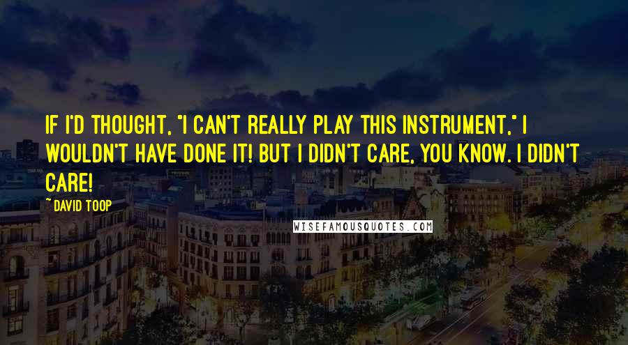 David Toop Quotes: If I'd thought, "I can't really play this instrument," I wouldn't have done it! But I didn't care, you know. I didn't care!