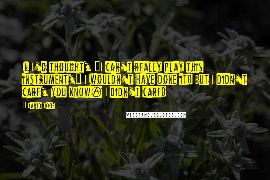 David Toop Quotes: If I'd thought, "I can't really play this instrument," I wouldn't have done it! But I didn't care, you know. I didn't care!