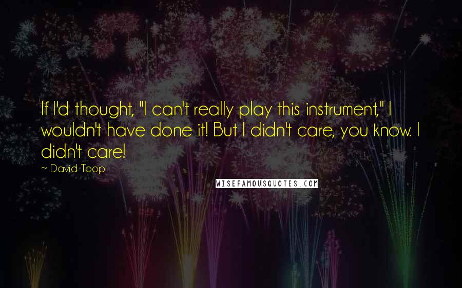 David Toop Quotes: If I'd thought, "I can't really play this instrument," I wouldn't have done it! But I didn't care, you know. I didn't care!