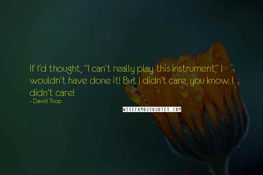 David Toop Quotes: If I'd thought, "I can't really play this instrument," I wouldn't have done it! But I didn't care, you know. I didn't care!