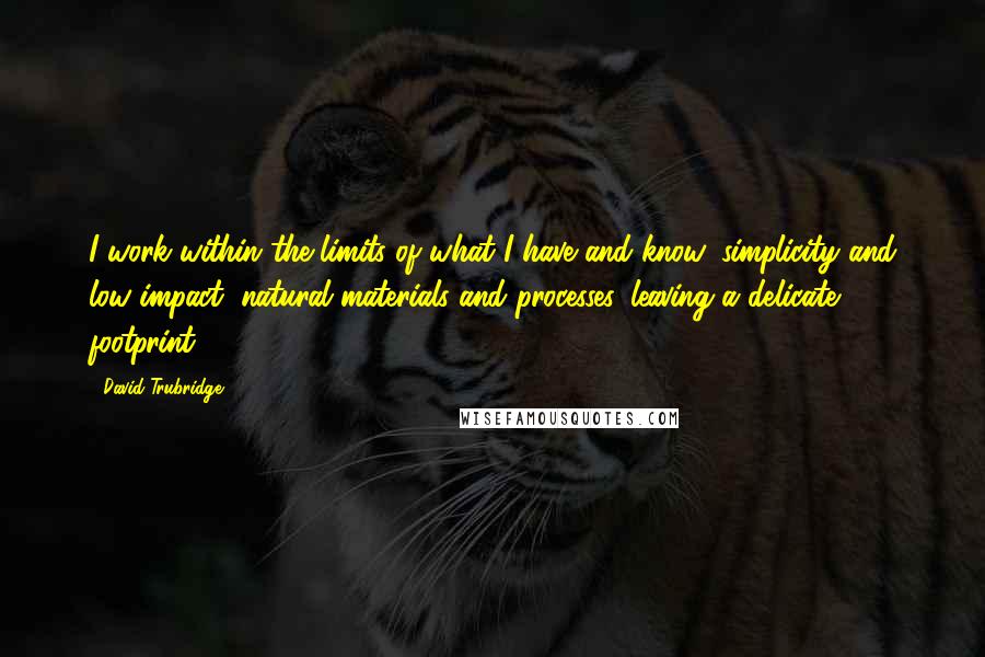 David Trubridge Quotes: I work within the limits of what I have and know, simplicity and low impact, natural materials and processes, leaving a delicate footprint.