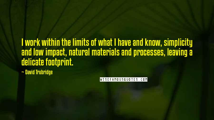 David Trubridge Quotes: I work within the limits of what I have and know, simplicity and low impact, natural materials and processes, leaving a delicate footprint.