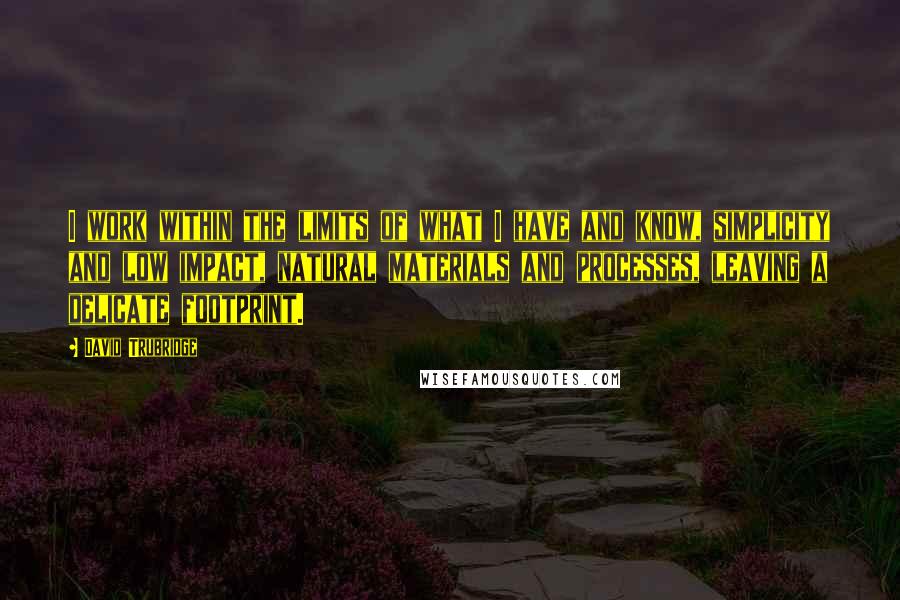 David Trubridge Quotes: I work within the limits of what I have and know, simplicity and low impact, natural materials and processes, leaving a delicate footprint.