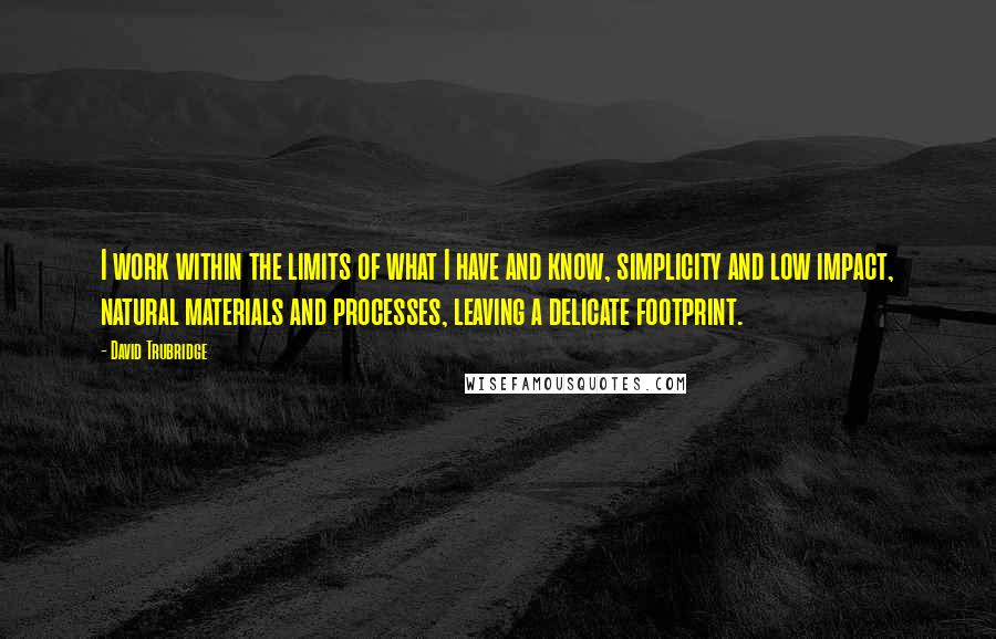 David Trubridge Quotes: I work within the limits of what I have and know, simplicity and low impact, natural materials and processes, leaving a delicate footprint.