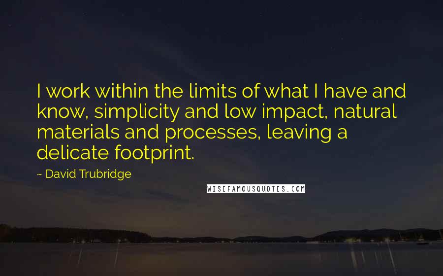 David Trubridge Quotes: I work within the limits of what I have and know, simplicity and low impact, natural materials and processes, leaving a delicate footprint.