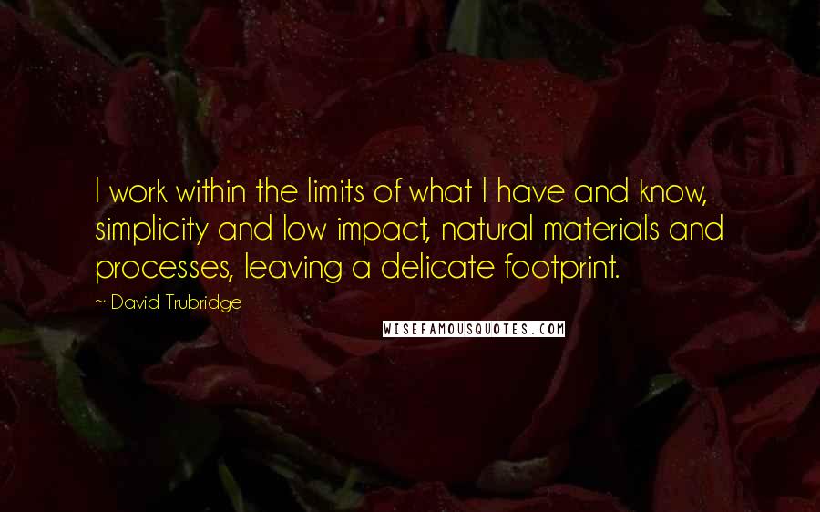 David Trubridge Quotes: I work within the limits of what I have and know, simplicity and low impact, natural materials and processes, leaving a delicate footprint.