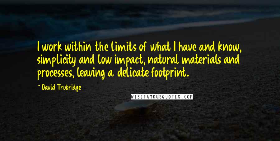 David Trubridge Quotes: I work within the limits of what I have and know, simplicity and low impact, natural materials and processes, leaving a delicate footprint.