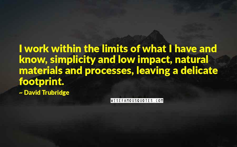 David Trubridge Quotes: I work within the limits of what I have and know, simplicity and low impact, natural materials and processes, leaving a delicate footprint.