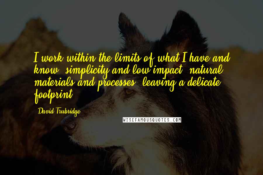 David Trubridge Quotes: I work within the limits of what I have and know, simplicity and low impact, natural materials and processes, leaving a delicate footprint.