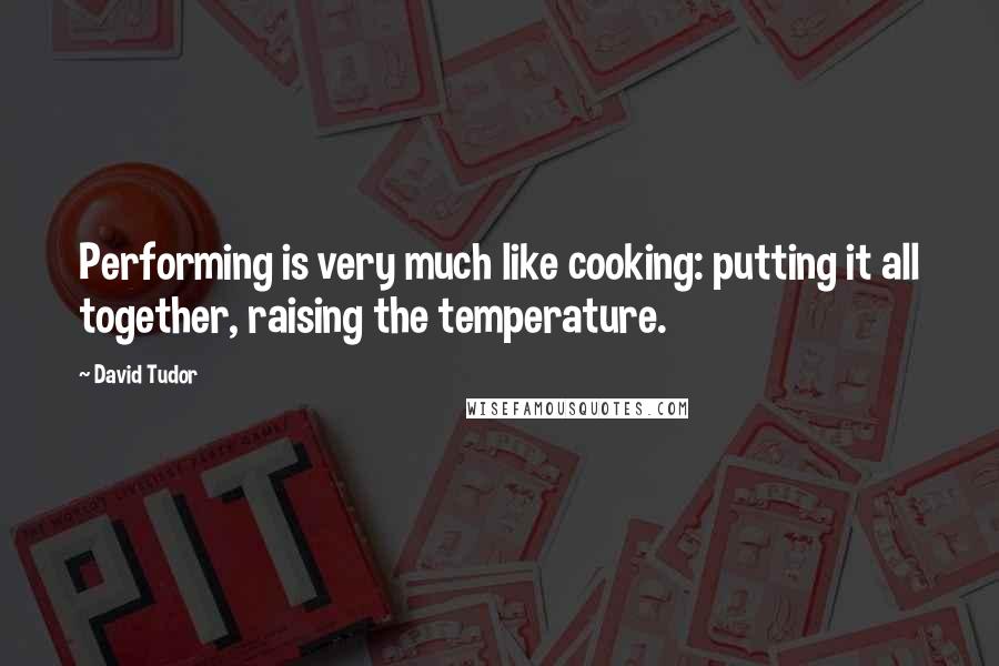 David Tudor Quotes: Performing is very much like cooking: putting it all together, raising the temperature.
