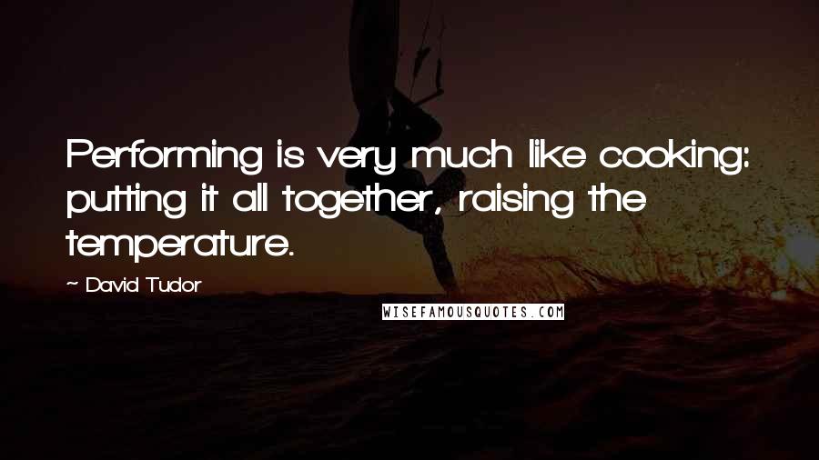 David Tudor Quotes: Performing is very much like cooking: putting it all together, raising the temperature.
