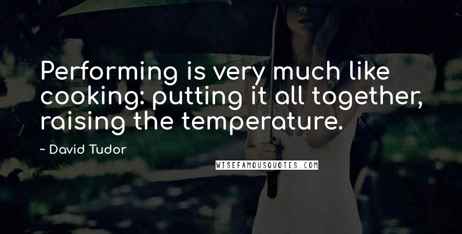 David Tudor Quotes: Performing is very much like cooking: putting it all together, raising the temperature.