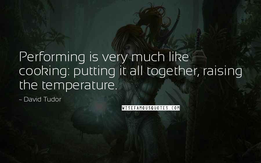 David Tudor Quotes: Performing is very much like cooking: putting it all together, raising the temperature.