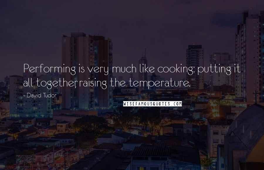 David Tudor Quotes: Performing is very much like cooking: putting it all together, raising the temperature.