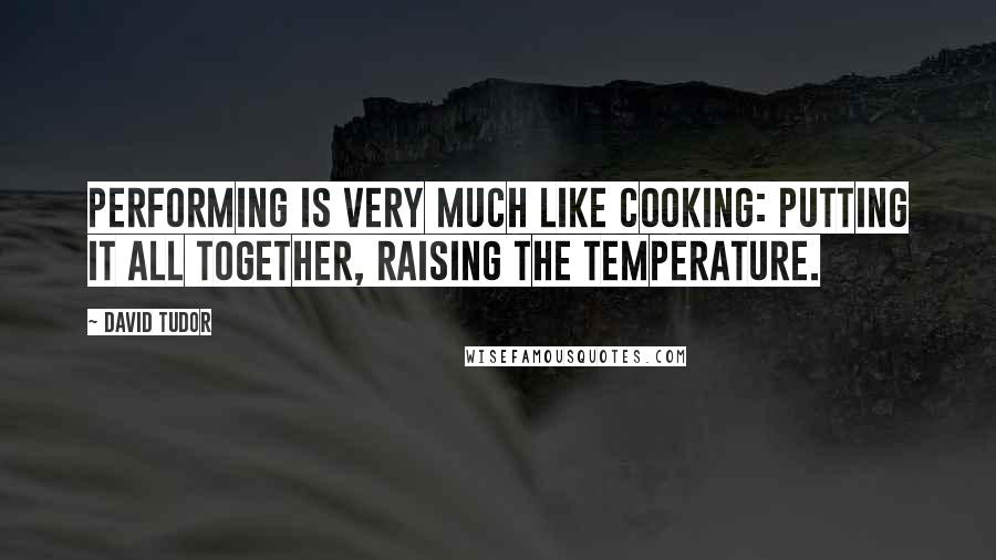 David Tudor Quotes: Performing is very much like cooking: putting it all together, raising the temperature.