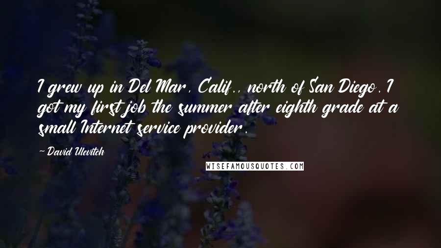 David Ulevitch Quotes: I grew up in Del Mar, Calif., north of San Diego. I got my first job the summer after eighth grade at a small Internet service provider.