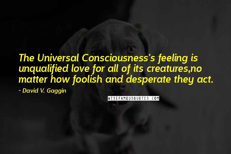 David V. Gaggin Quotes: The Universal Consciousness's feeling is unqualified love for all of its creatures,no matter how foolish and desperate they act.