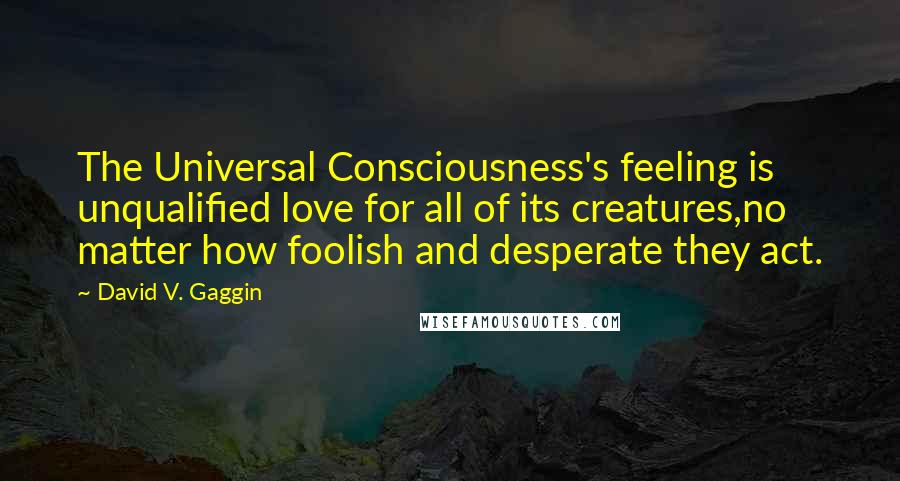 David V. Gaggin Quotes: The Universal Consciousness's feeling is unqualified love for all of its creatures,no matter how foolish and desperate they act.