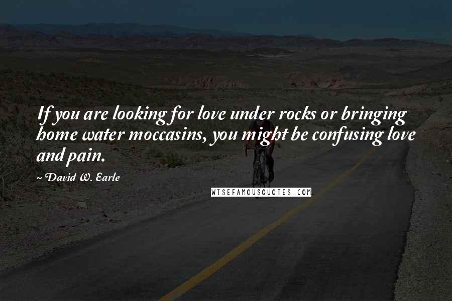 David W. Earle Quotes: If you are looking for love under rocks or bringing home water moccasins, you might be confusing love and pain.