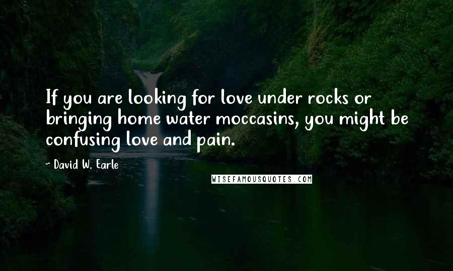 David W. Earle Quotes: If you are looking for love under rocks or bringing home water moccasins, you might be confusing love and pain.