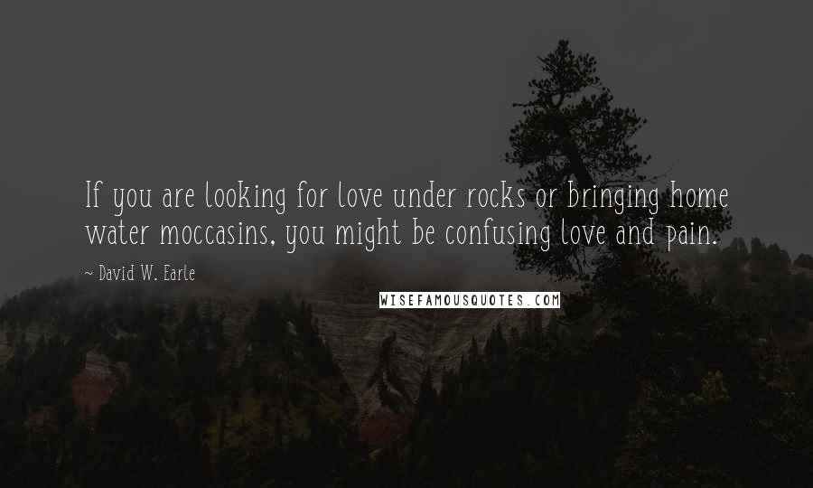 David W. Earle Quotes: If you are looking for love under rocks or bringing home water moccasins, you might be confusing love and pain.