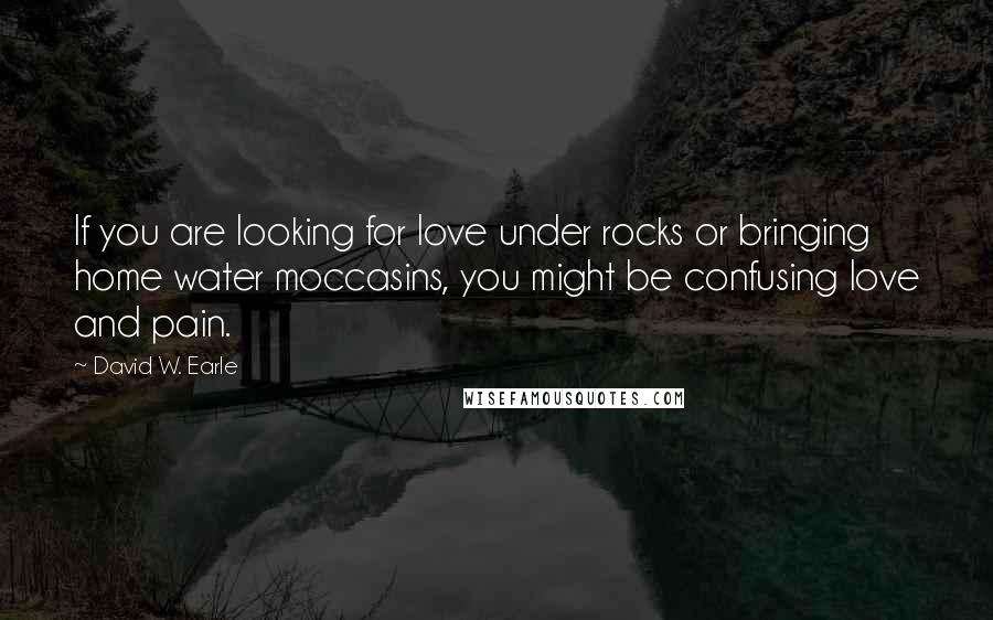 David W. Earle Quotes: If you are looking for love under rocks or bringing home water moccasins, you might be confusing love and pain.