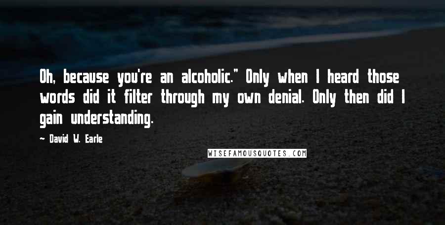 David W. Earle Quotes: Oh, because you're an alcoholic." Only when I heard those words did it filter through my own denial. Only then did I gain understanding.