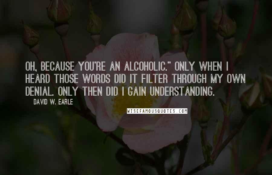 David W. Earle Quotes: Oh, because you're an alcoholic." Only when I heard those words did it filter through my own denial. Only then did I gain understanding.