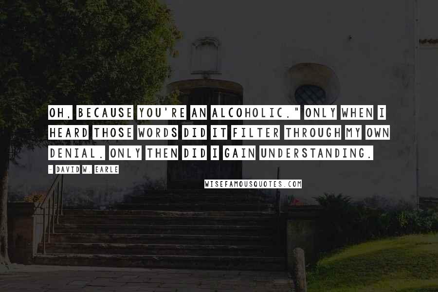 David W. Earle Quotes: Oh, because you're an alcoholic." Only when I heard those words did it filter through my own denial. Only then did I gain understanding.