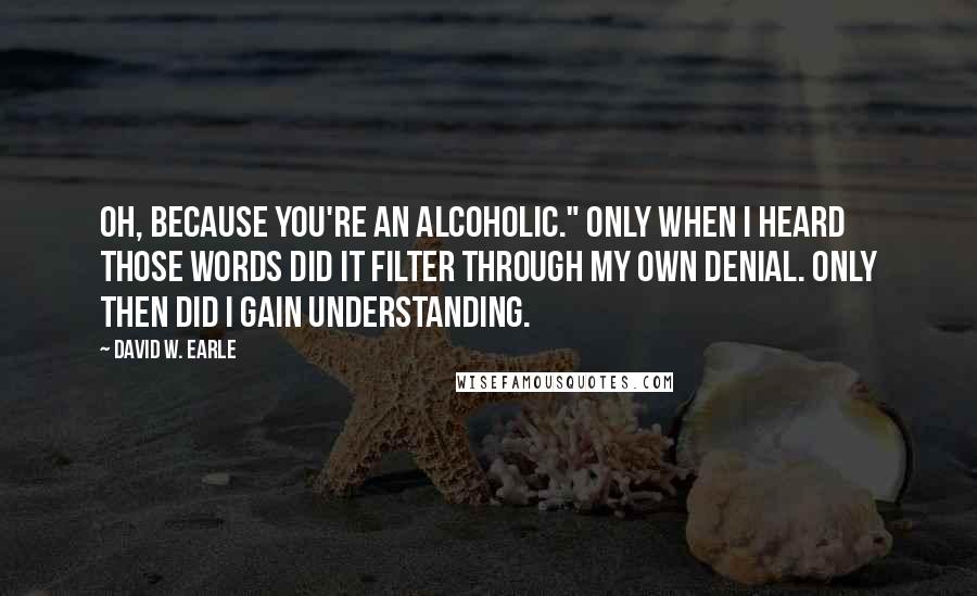 David W. Earle Quotes: Oh, because you're an alcoholic." Only when I heard those words did it filter through my own denial. Only then did I gain understanding.