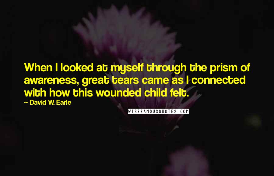 David W. Earle Quotes: When I looked at myself through the prism of awareness, great tears came as I connected with how this wounded child felt.