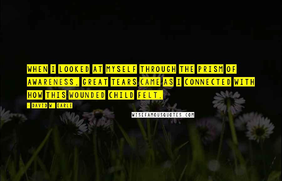 David W. Earle Quotes: When I looked at myself through the prism of awareness, great tears came as I connected with how this wounded child felt.