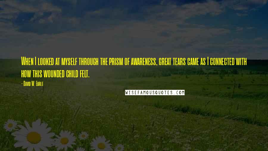 David W. Earle Quotes: When I looked at myself through the prism of awareness, great tears came as I connected with how this wounded child felt.