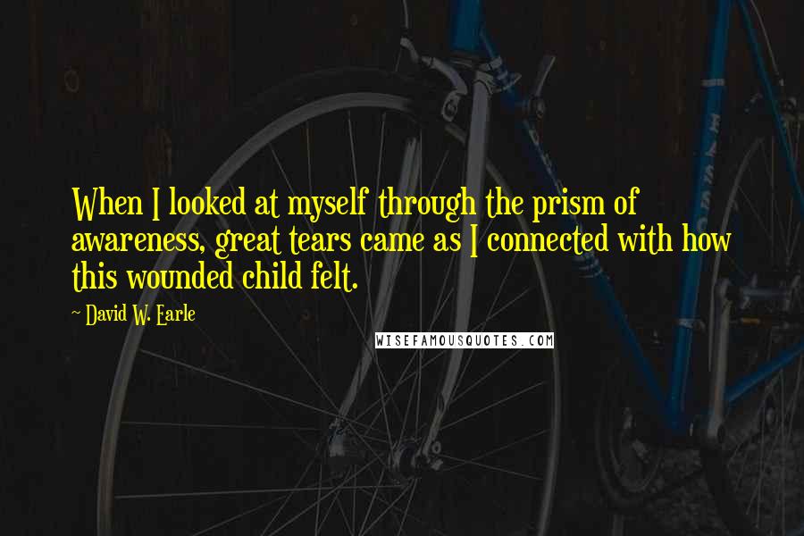 David W. Earle Quotes: When I looked at myself through the prism of awareness, great tears came as I connected with how this wounded child felt.